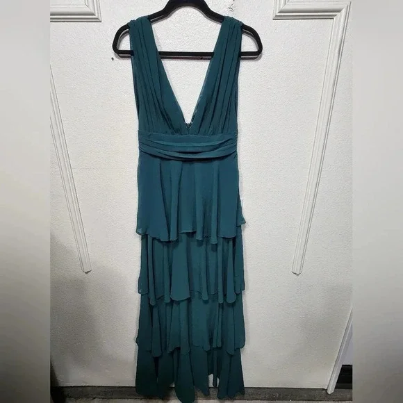 Lulus Amazing Evening Hunter Green Tiered Maxi Dress Size M Wedding Party Formal - Picture 6 of 10